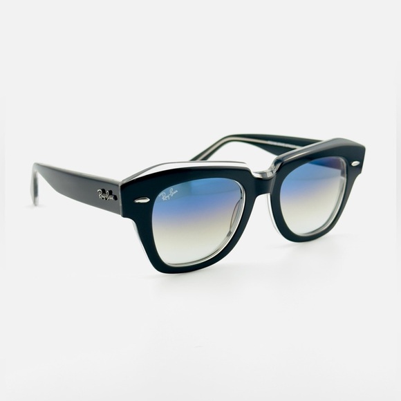 Ray-Ban State Street Women’s Sunglasses RB2186 Black Transparent frame Blue Lens - Picture 5 of 15